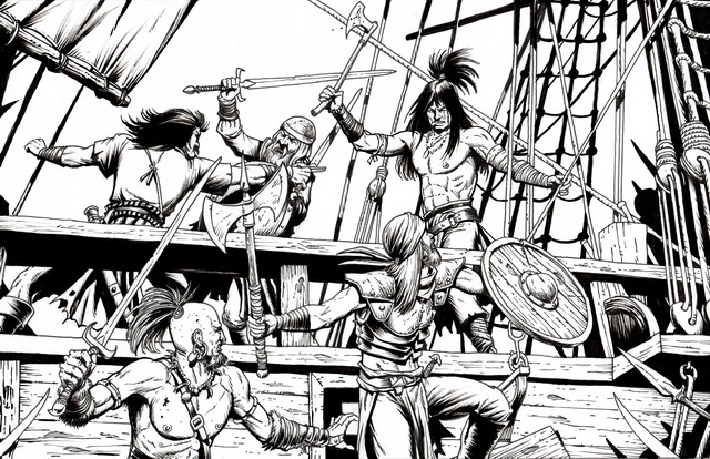 Original art from Conan role playing game : Pirate attack